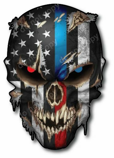 THIN BLUE RED LINE USA AMERICAN FLAG SKULL STICKER DECAL CAR TRUCK WINDOW BUMPER