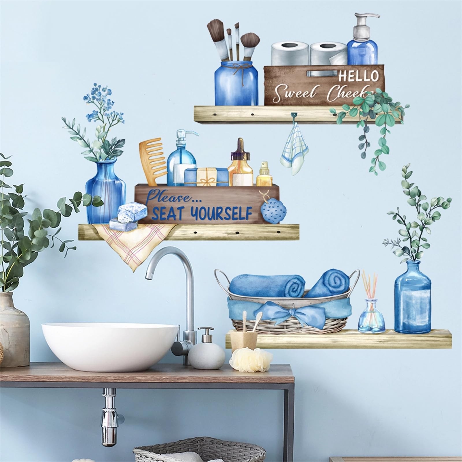Blue Towel Shelf Wall Stickers, sacinora Cosmetic Brush Organizer DIY