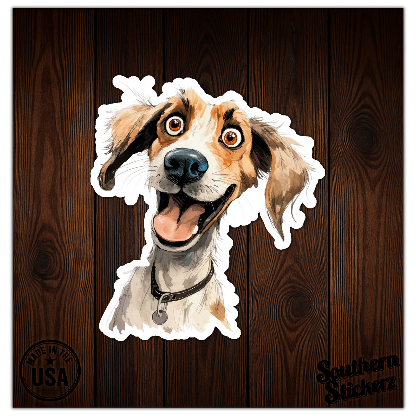 Happy Funny Dog – Vinyl Decal Sticker – Car Window Laptop – ebn12247