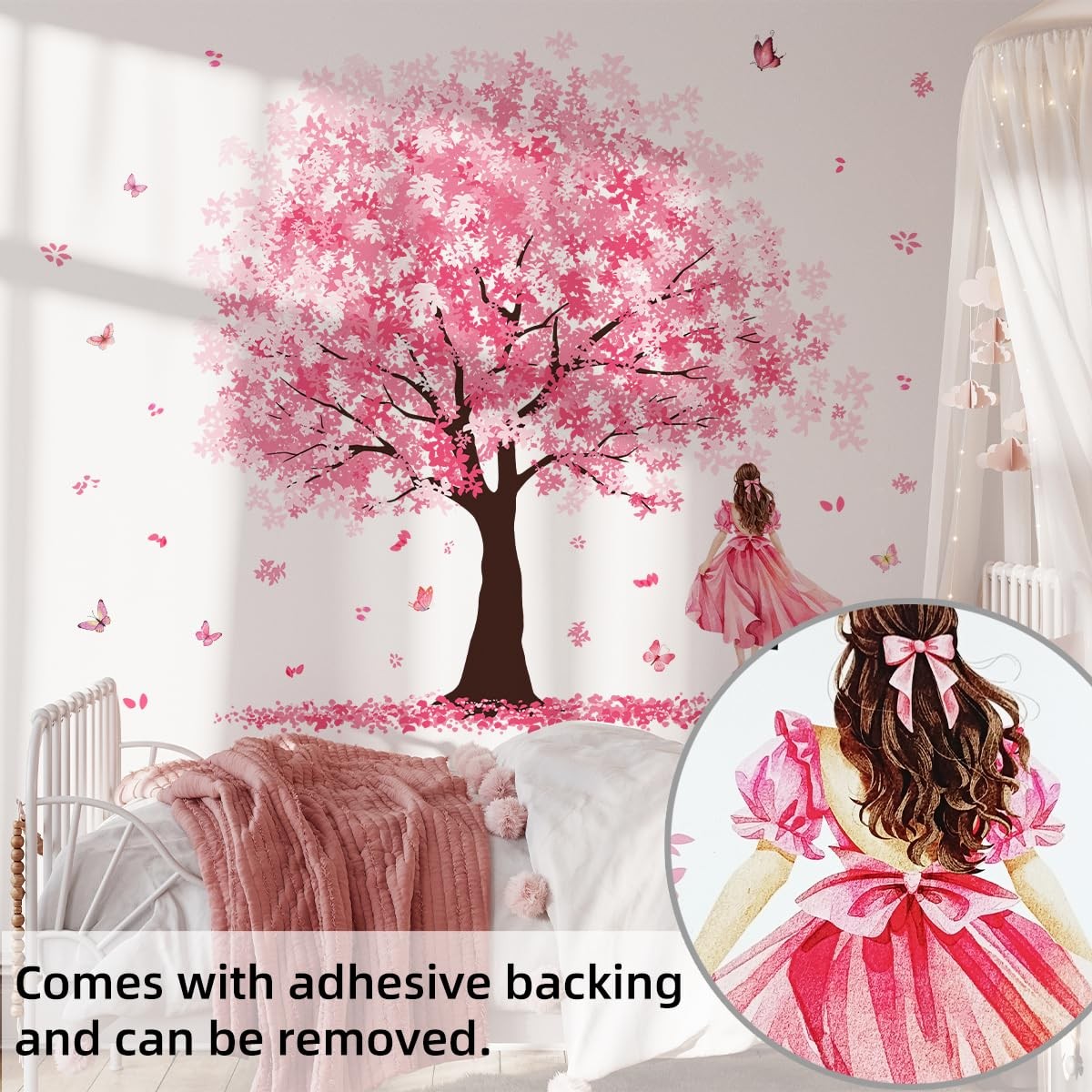Wall Stickers Large Pink Cherry Blossom Tree Peel and Stick Removable Art Dec…