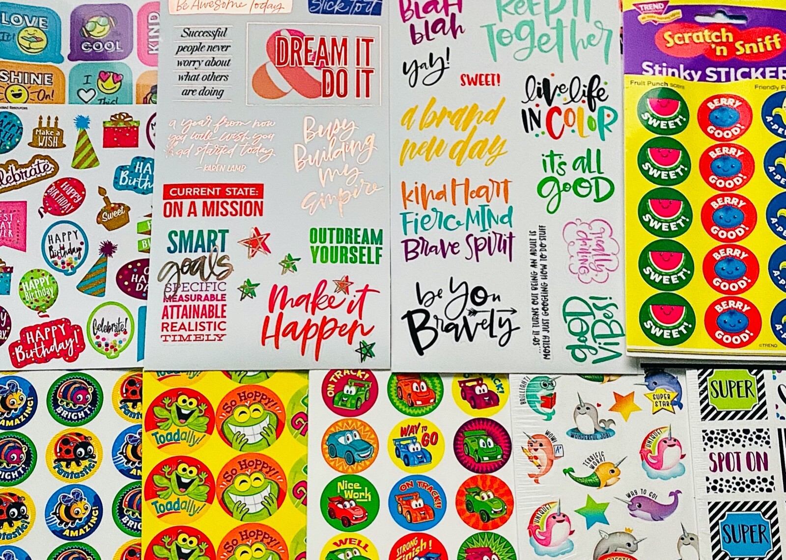 15 Sticker Sheets, Fun Funky Motivational Quotes all Ages, School Rewards Party