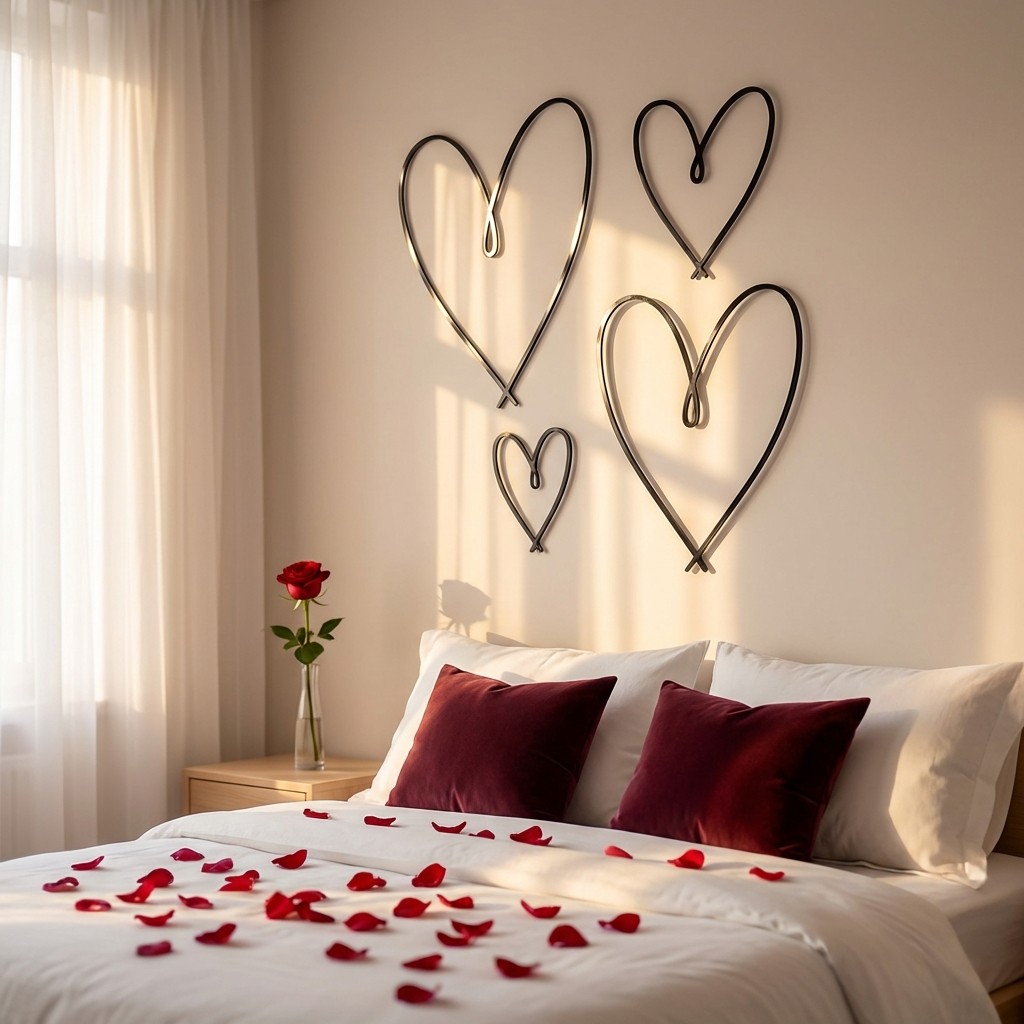Heart Shaped Metal Wall Art Set for Living Room and Bedroom Wall Hanging 4-Piece