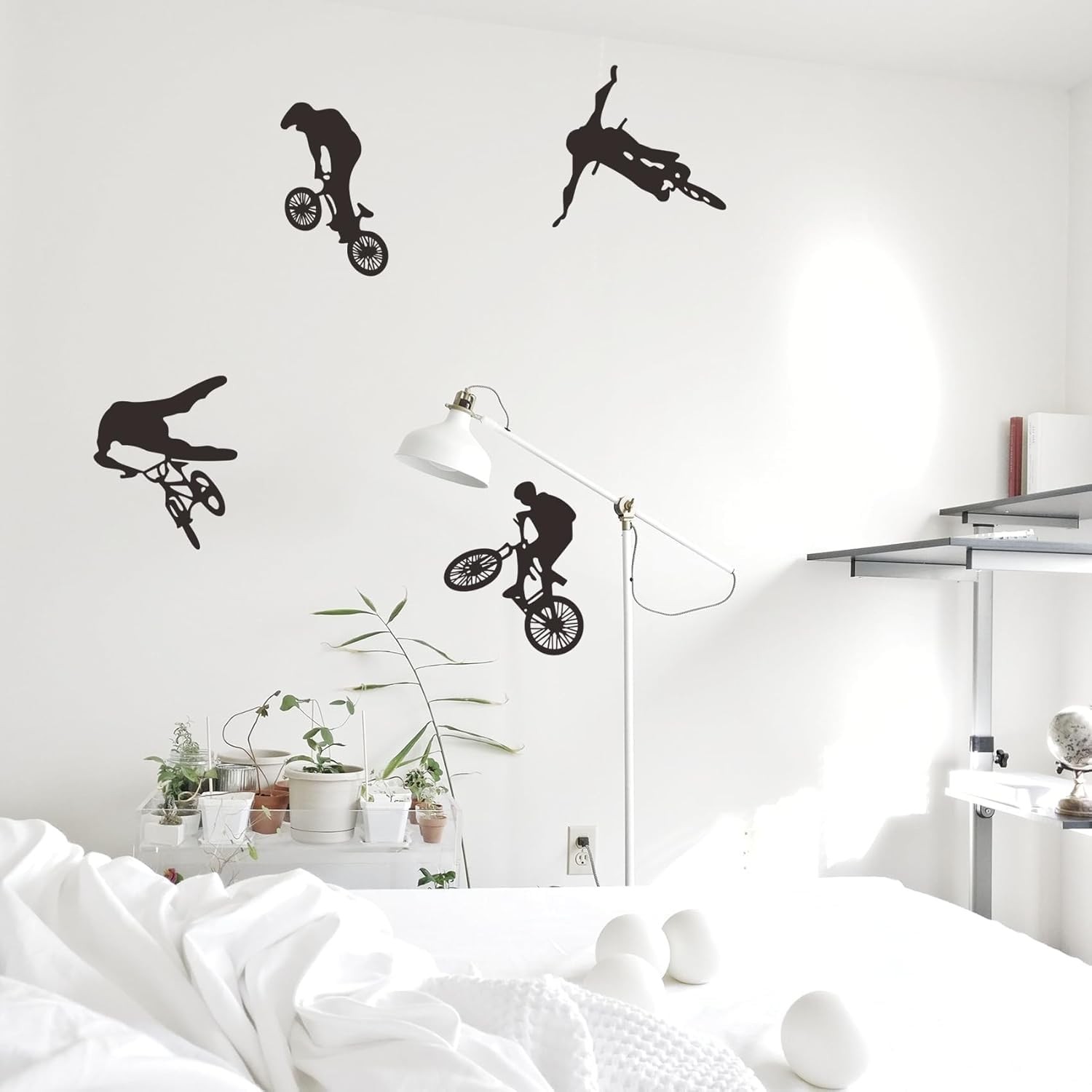 4 Pcs Black BMX Cyclist Jump Bicycle Extreme Sports Bike Rider Wall Decor Sti…