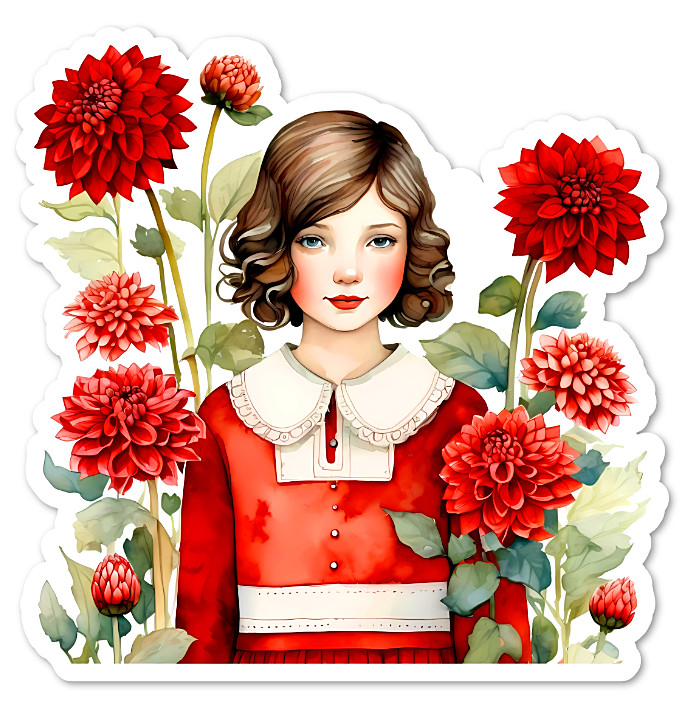 Birds and Girl Vinyl Sticker Water Resistant, Scrapbooking, Laptop, 2 Sizes