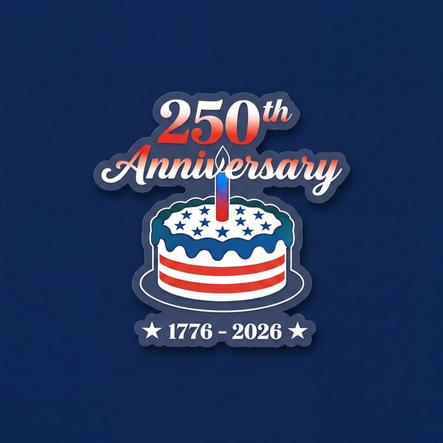 250th Anniversary USA Patriotic Decal Sticker 2-Pack 1776-2026 Birthday Cake