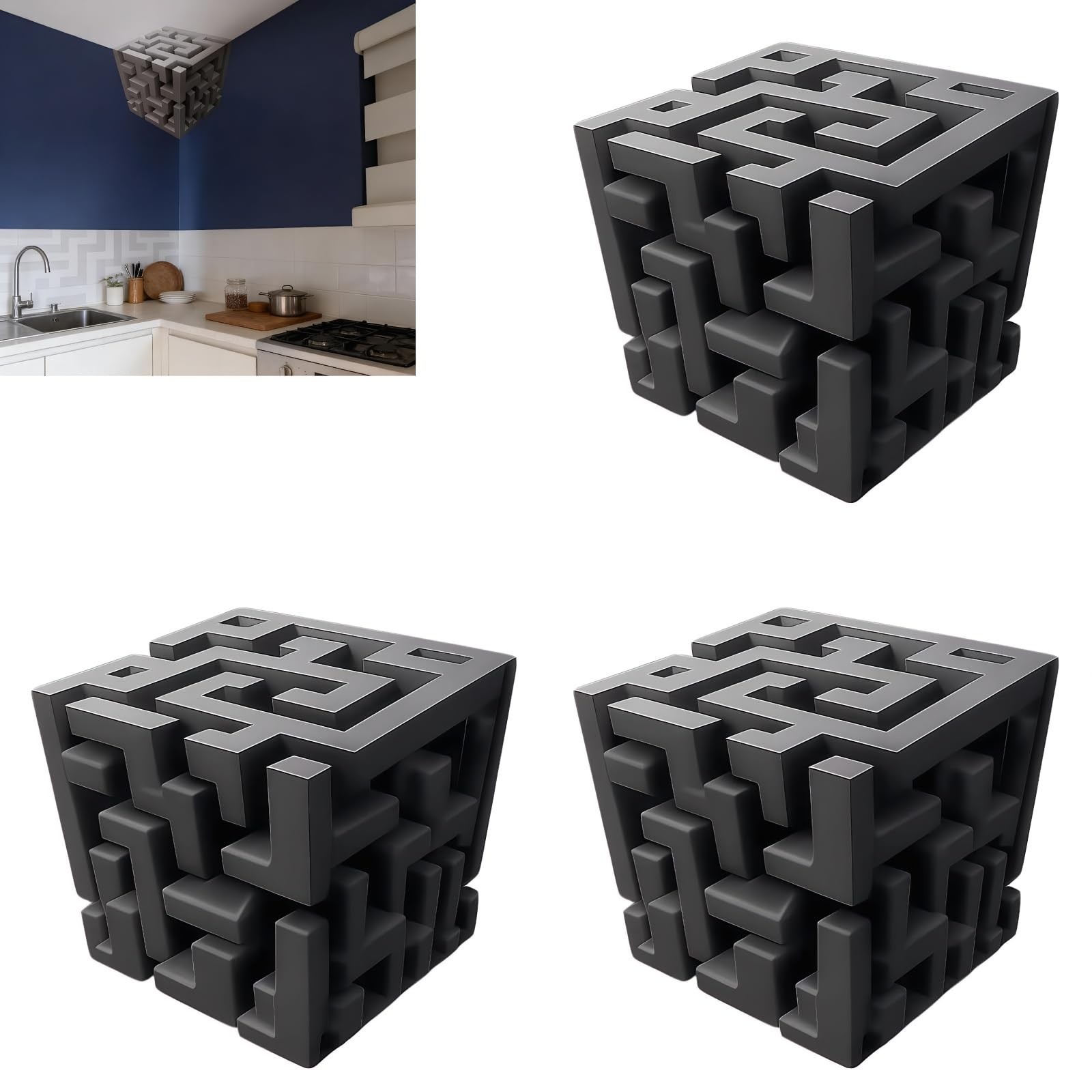 3PCS 3D Corner Wall Art Optical Illusion Decals – Peel and Stick Impossible C…
