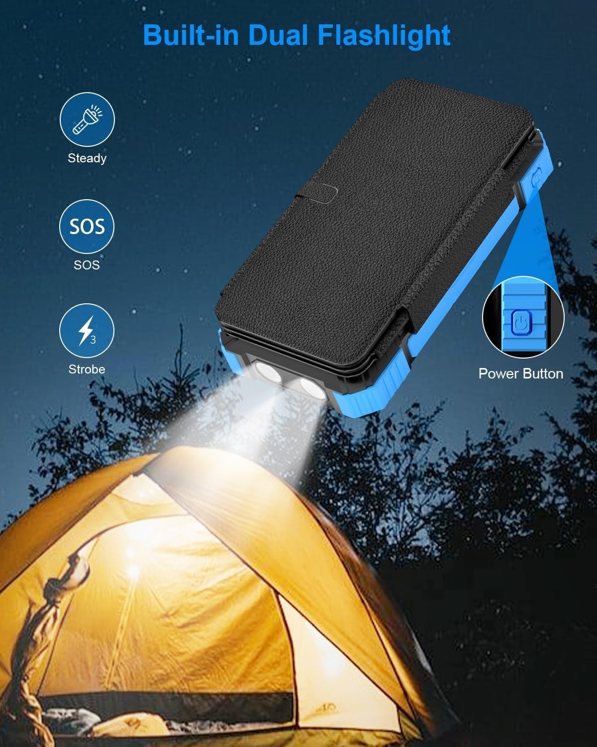 Solar Charger Power Bank 49800Mah with 4 Built-In Cables & 3 Foldable Panels, PD