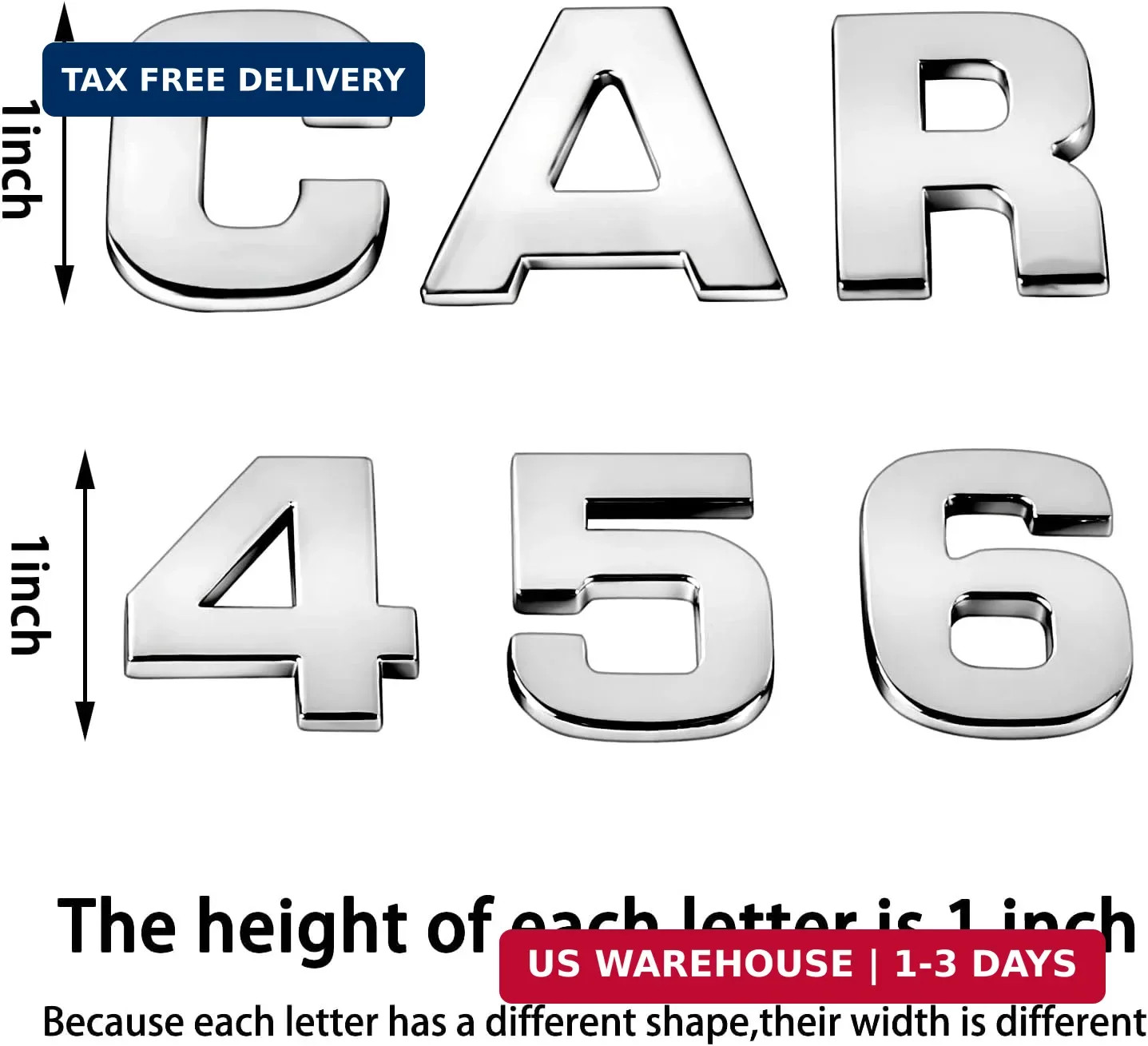 43Pcs Car Emblem Letters Sticker DIY 3D Chrome Number Symbol Badge Decal New