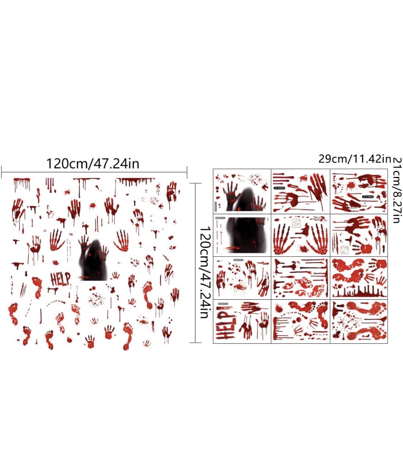 12 sheets of Bloody Handprint Footprint Window Stickers Wall Stickers /Halloween