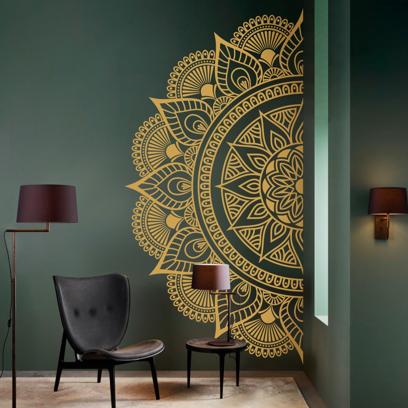Mandala in Half Wall Sticker, Wall Decal, Yoga, Boho, Sticker for Meditation #29