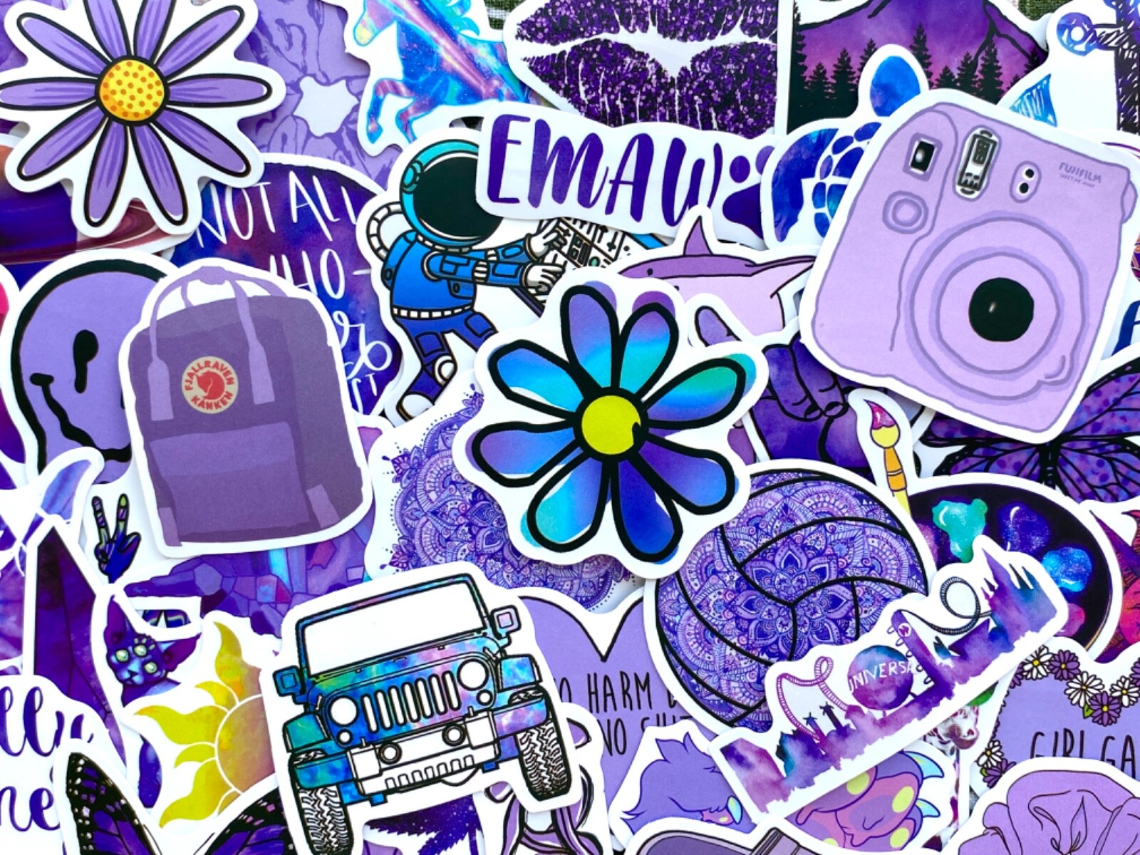 5-50 pcs Kawaii Purple Cute Stickers, Positivity Plant Nature Jeep Flower Decals