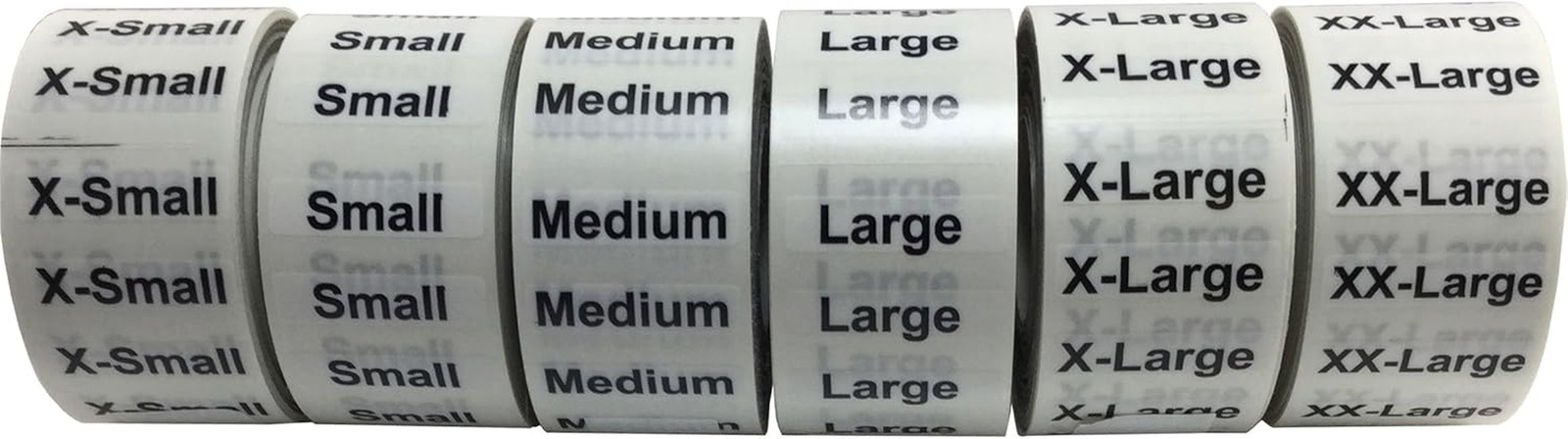 XS-XXL Clothing Labels – Clear Size Strip Stickers with Black Text, 1.25 X 5 Inc