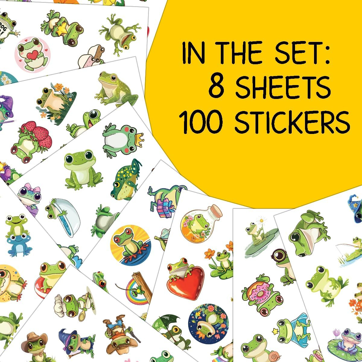 100Pcs Cute Frog Stickers Waterproof Decals for Water Bottles Laptop Luggage Com