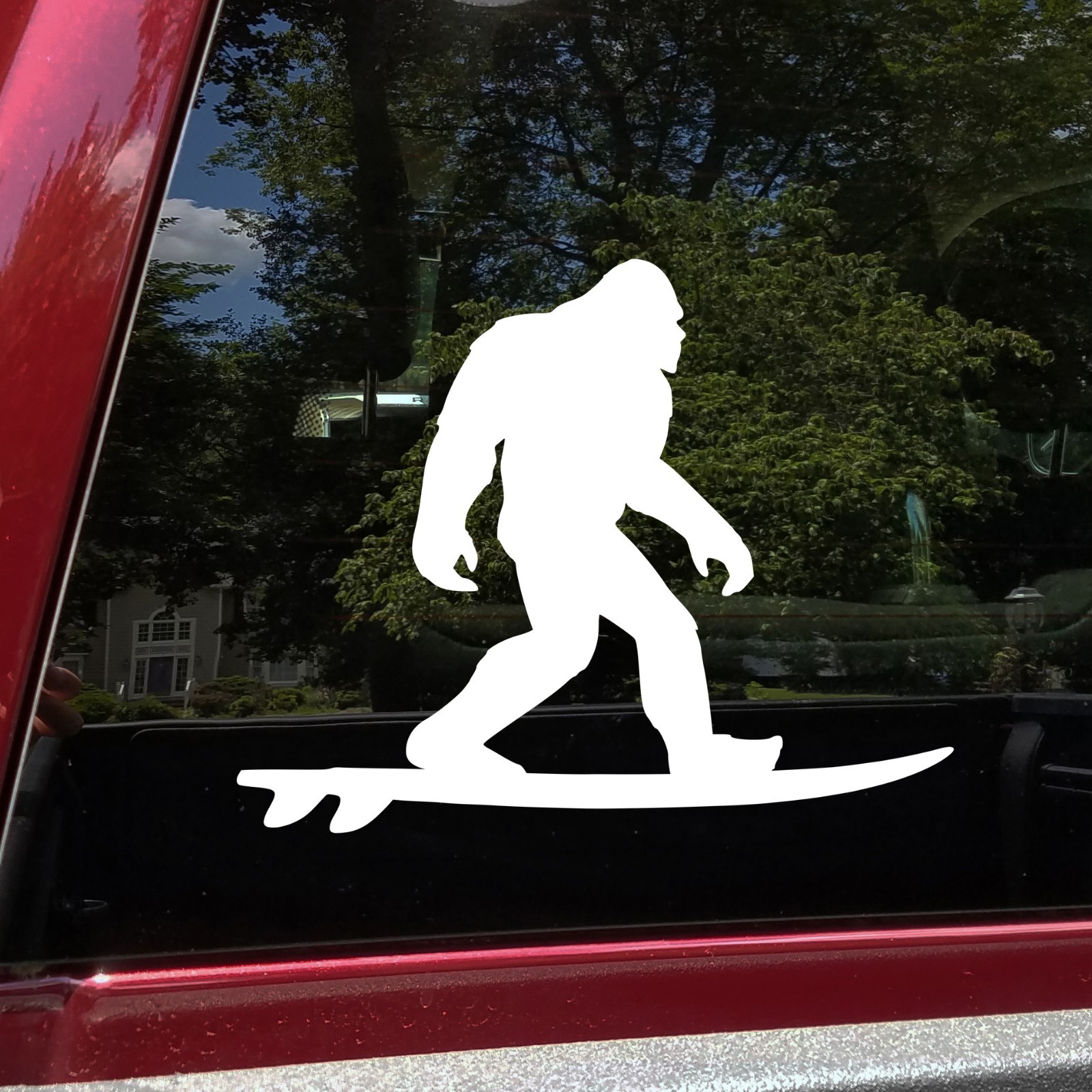 Bigfoot Surfing Vinyl Sticker Decal Beach Outdoor Humor Sasquatch