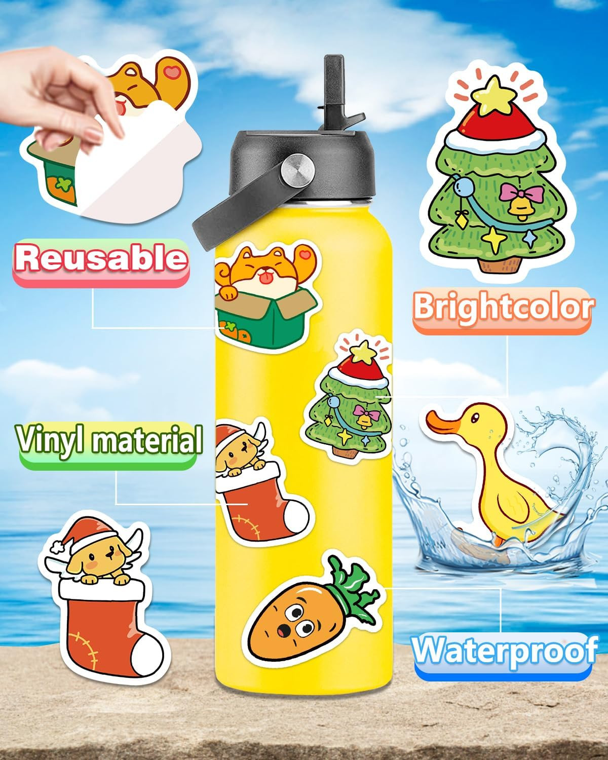 Apakkai 600 Pcs Cute Stickers for Kids, Water Bottle Stickers for Teens, Kawaii