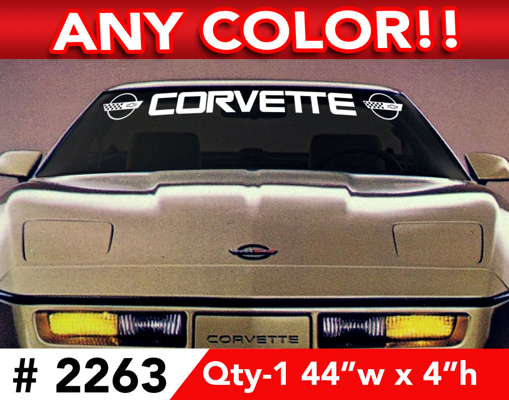 C4 CORVETTE with Side Logos WINDSHIELD DECAL STICKER 44"w x4"h Any 1 Color