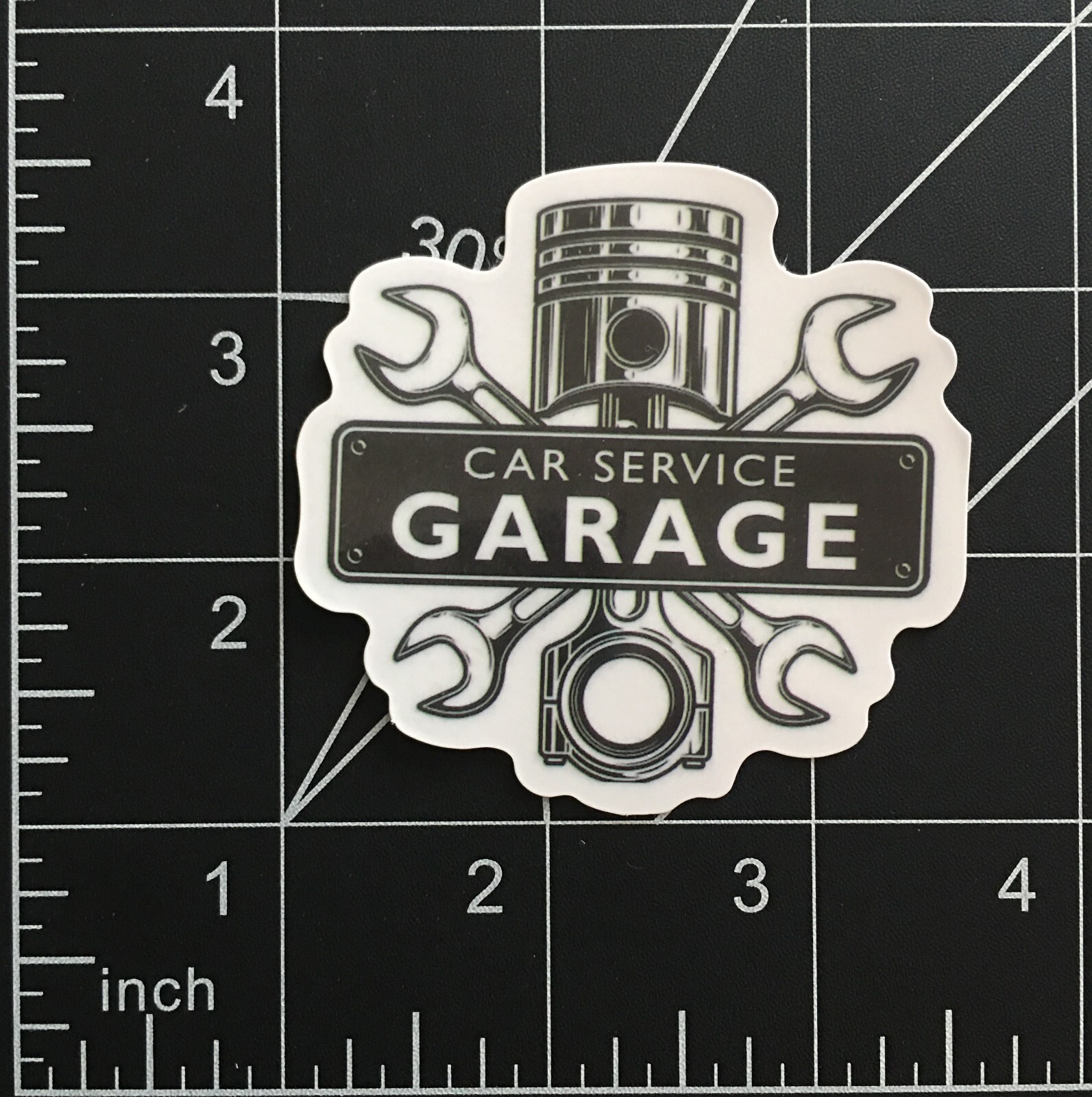 Garage Card Service Vinyl Sticker Piston Wrenches Black White Durable
