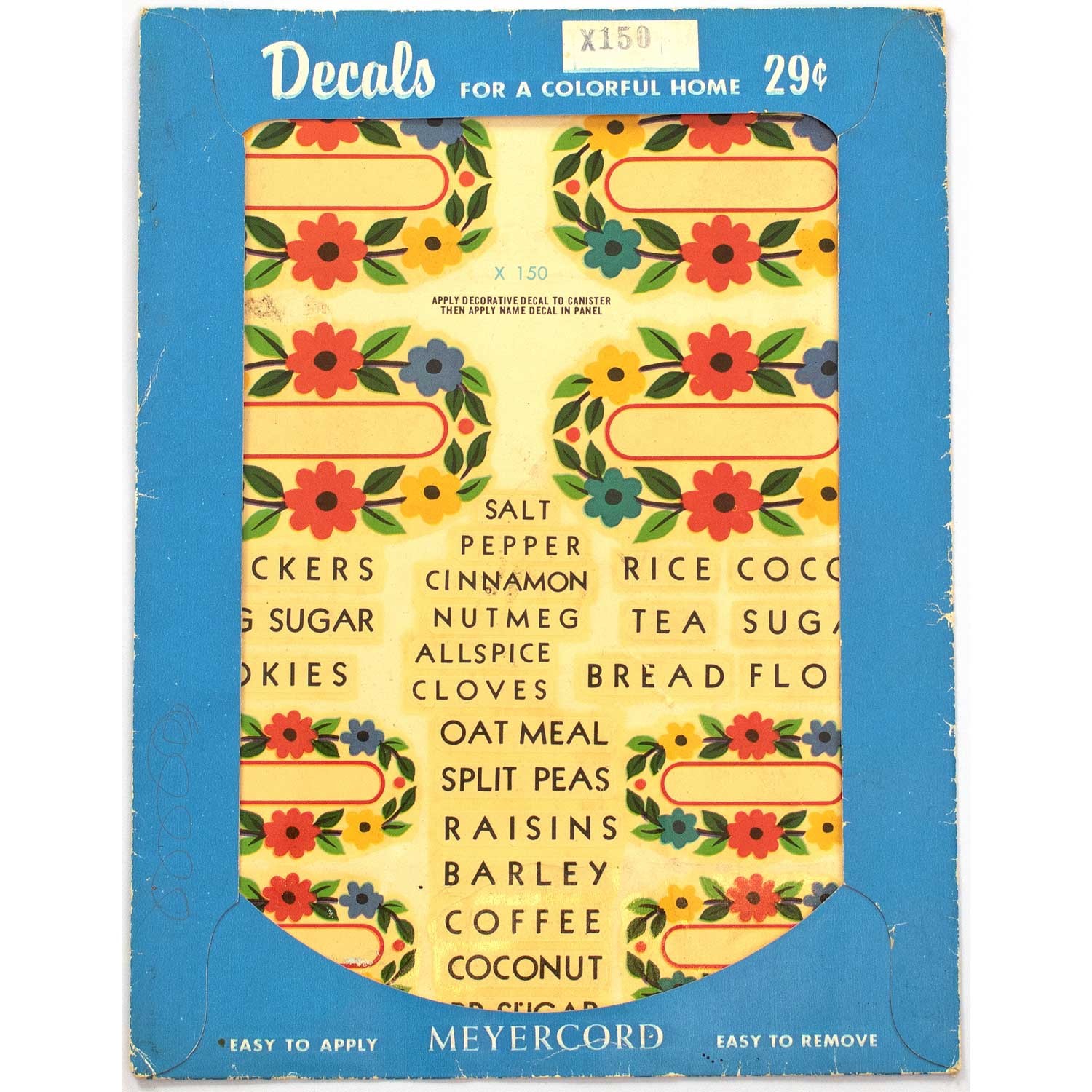 40s 50s Vintage Meyercord Water Slide Decals Kitchen Canister + Spice Jar Labels
