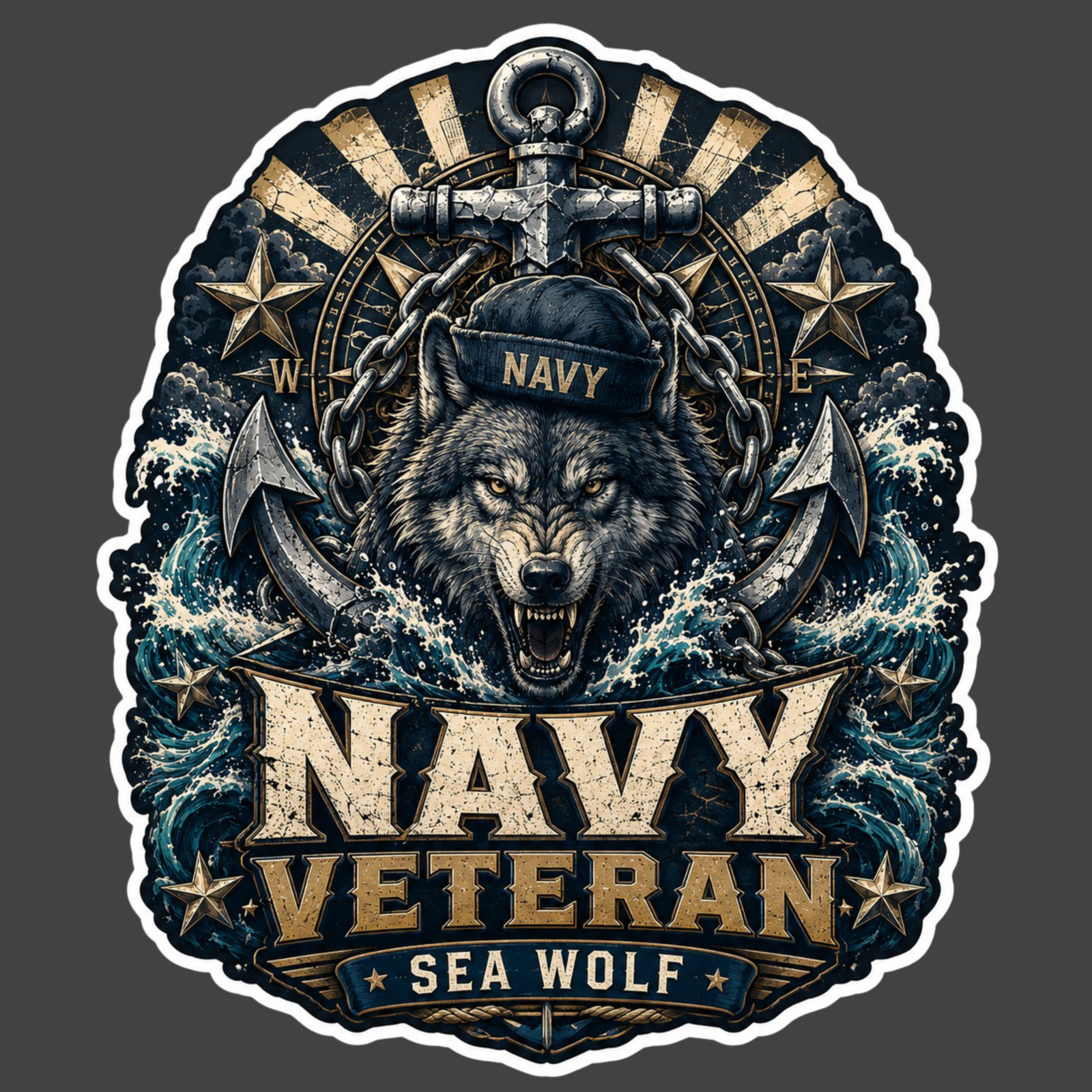 Navy Veteran Sticker Vinyl Decal Sea Wolf Wolf Anchor Military Patriotic