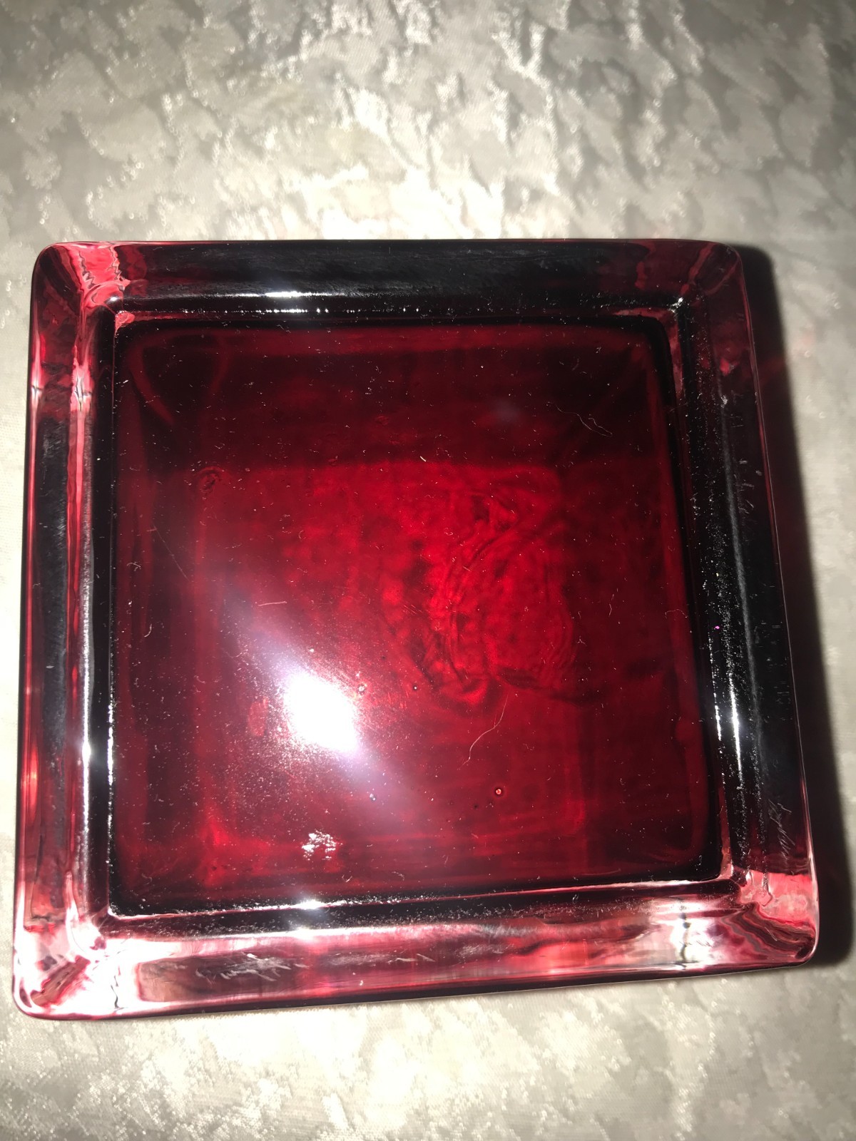 APPLE Inc. WHITE Iconic LOGO Red HEAVY Glass VASE Planter BOWL 4¾" SQUARE Cube