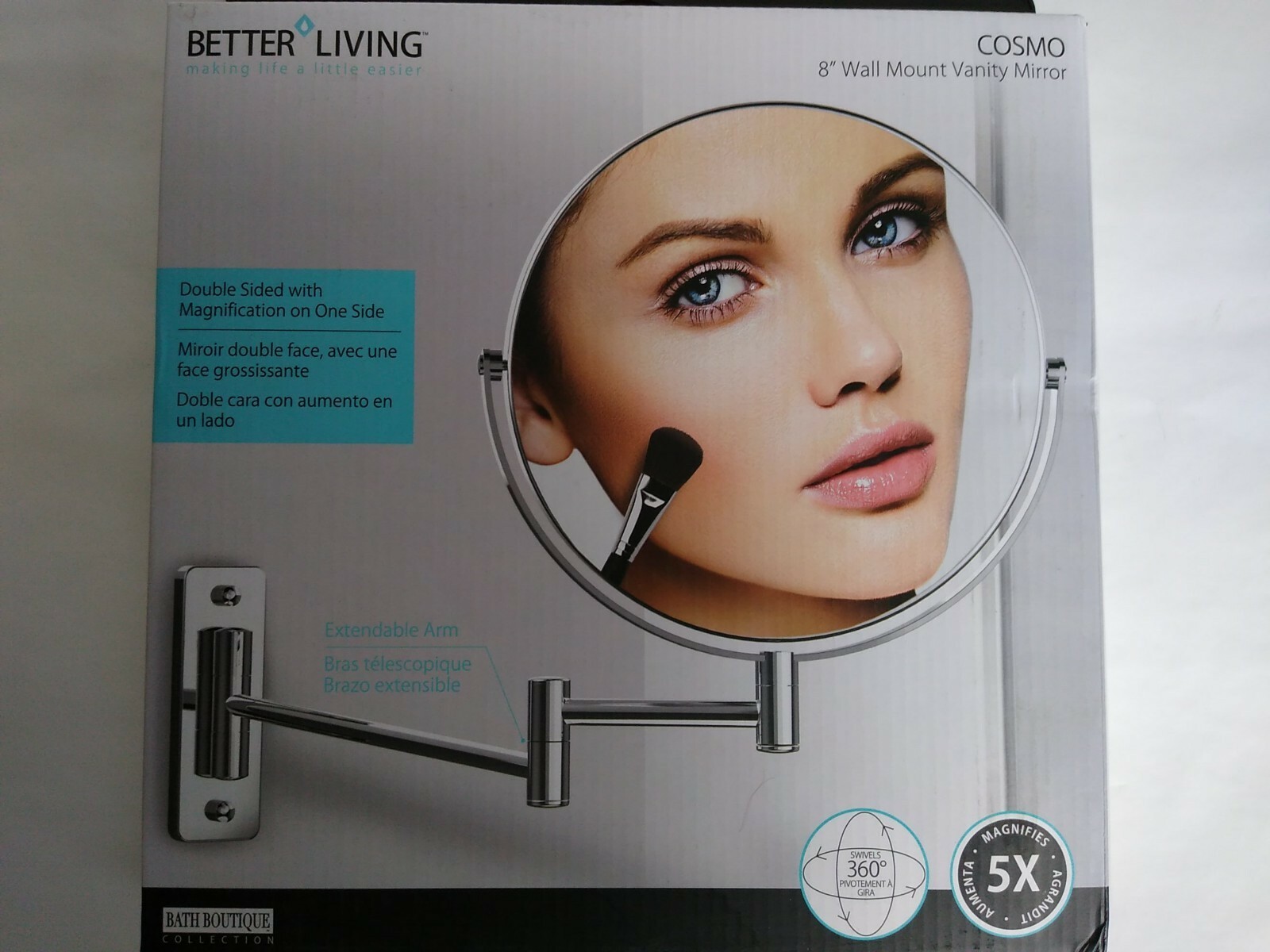Better Living Products Cosmo Wall Mount Mirror with Folding Arm, Chrome