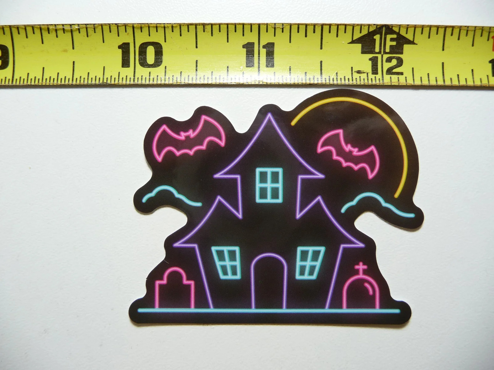 HALLOWEEN HAUNTED HOUSE GRAVEYARD BATS SMALL STICKER DECAL NEON STYLE FUN
