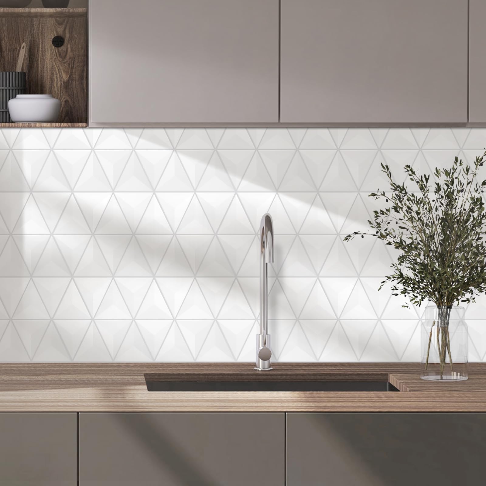 Peel and Stick Backsplash for Kitchen, 3D Triangle Tile Stickers Kitchen Back…