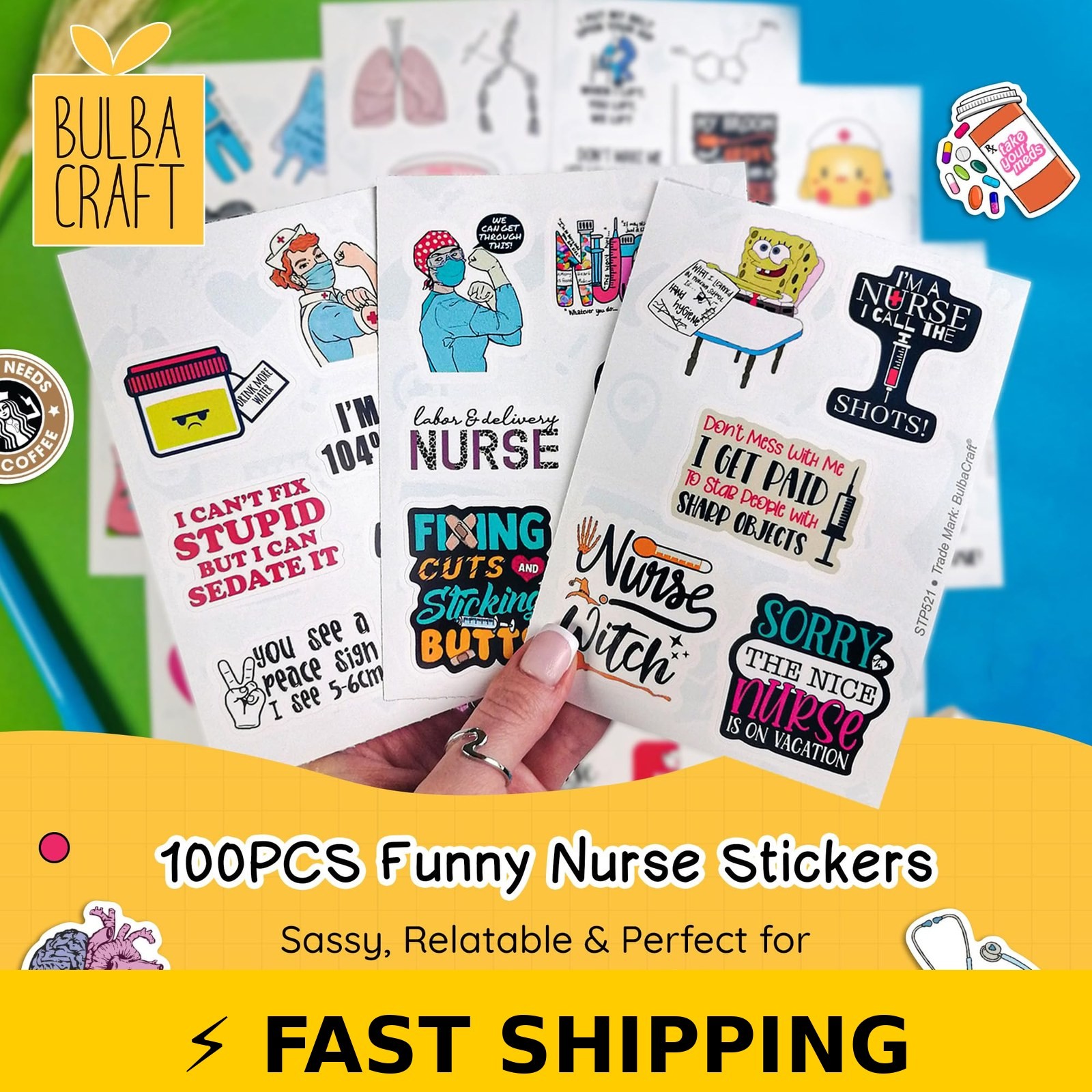 BulbaCraft 100Pcs Funny Nurse Stickers – Medical Decals