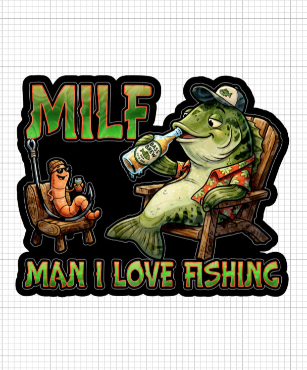 (2) MILF Man I Love Fishing Sticker Funny Bass Fish Drinking Beer Vinyl Decal