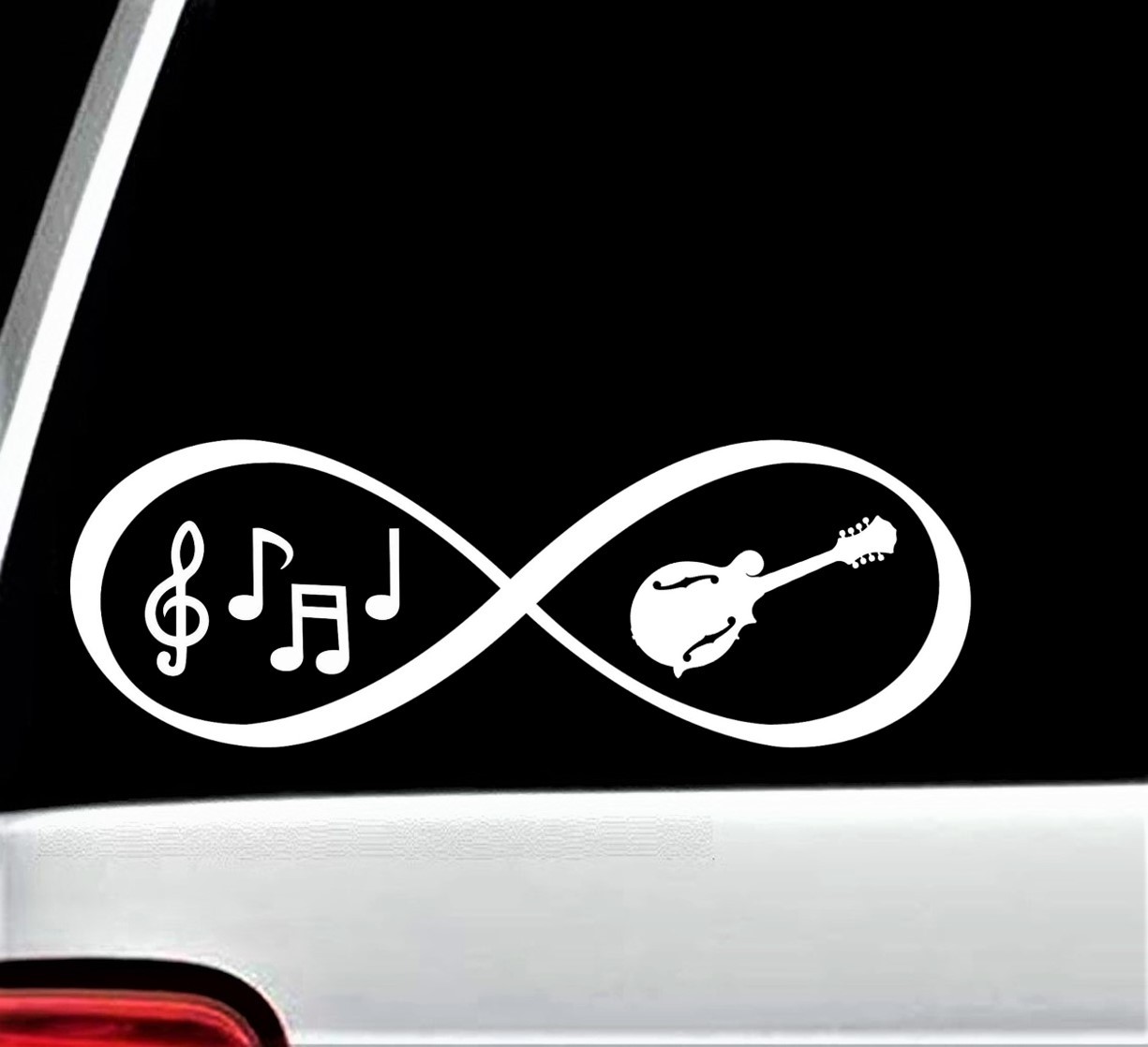 Mandolin Bluegrass Music Notes Infinity Decal Sticker for Car Window BG 189