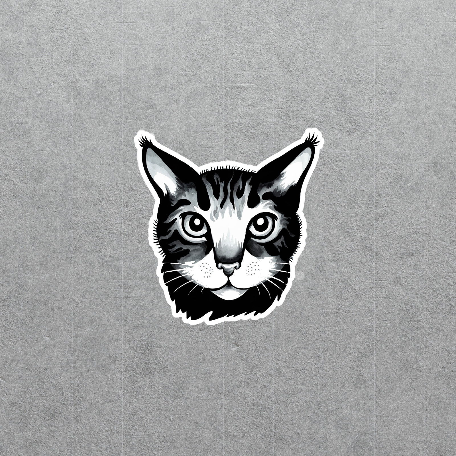 Black and White Cat Face Sticker – Cloudy Sky Background – Vinyl Decal #586