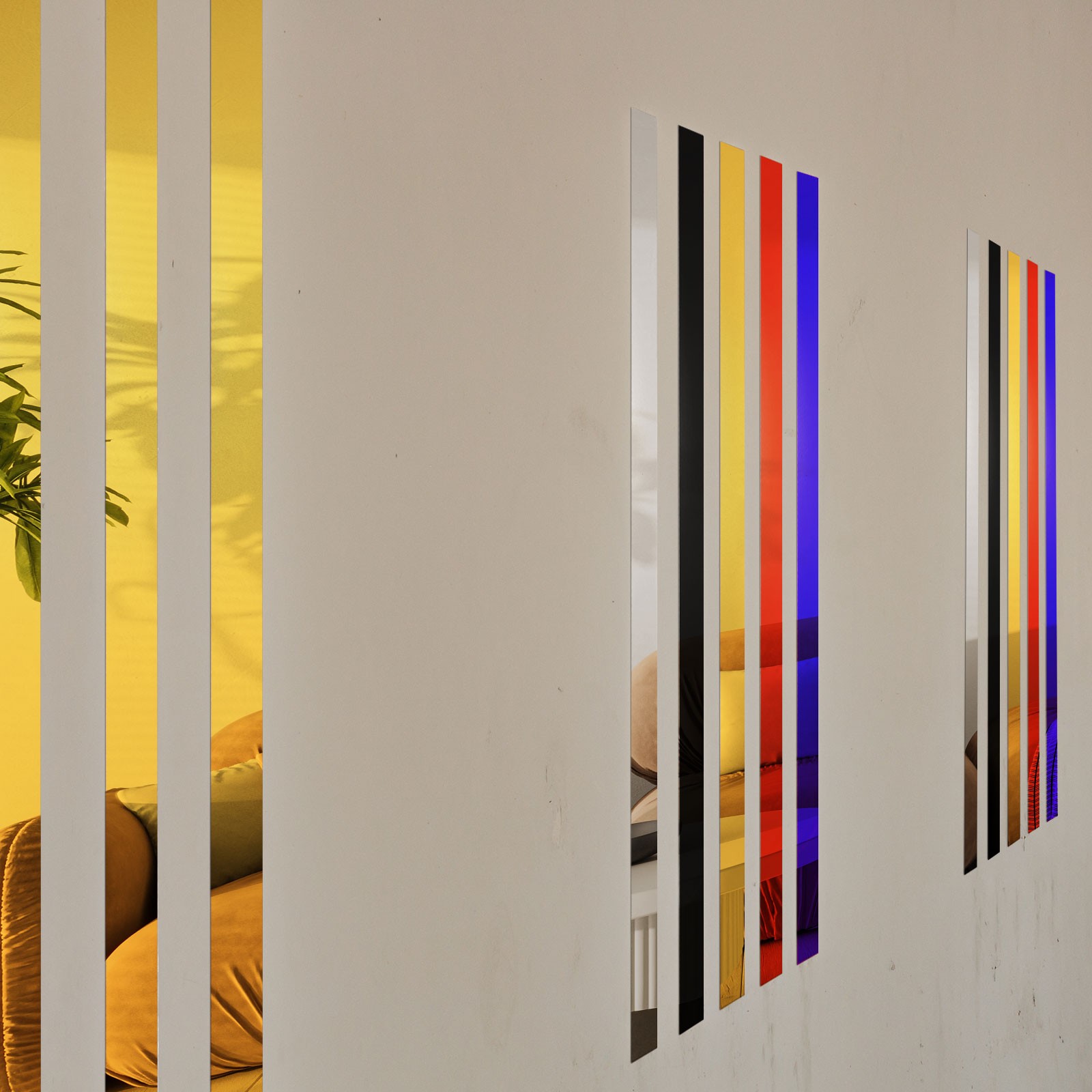 30 Pcs Striped Mirror Stickers, 1.97" x 11.8" Mirror Wall Stickers, Red
