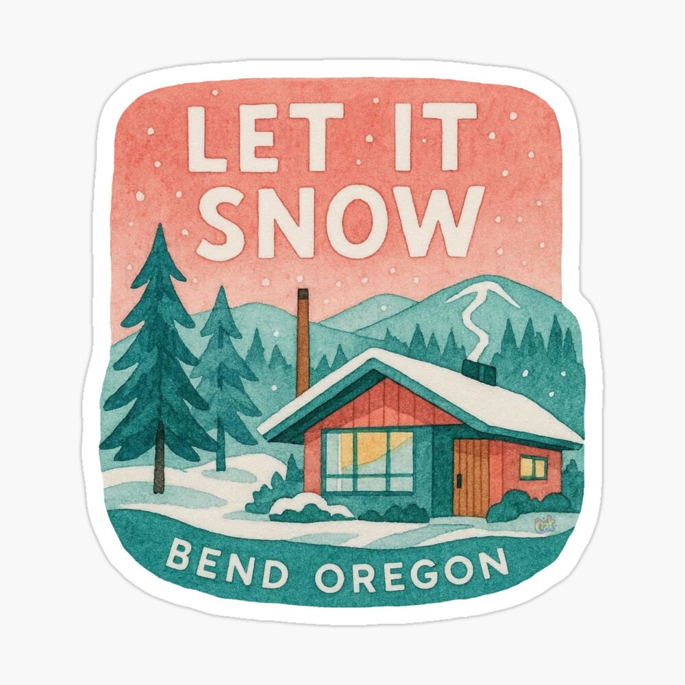 Bend Oregon Winter Sticker Let It Snow Cabin Skiing PNW Souvenir Decal 3×3