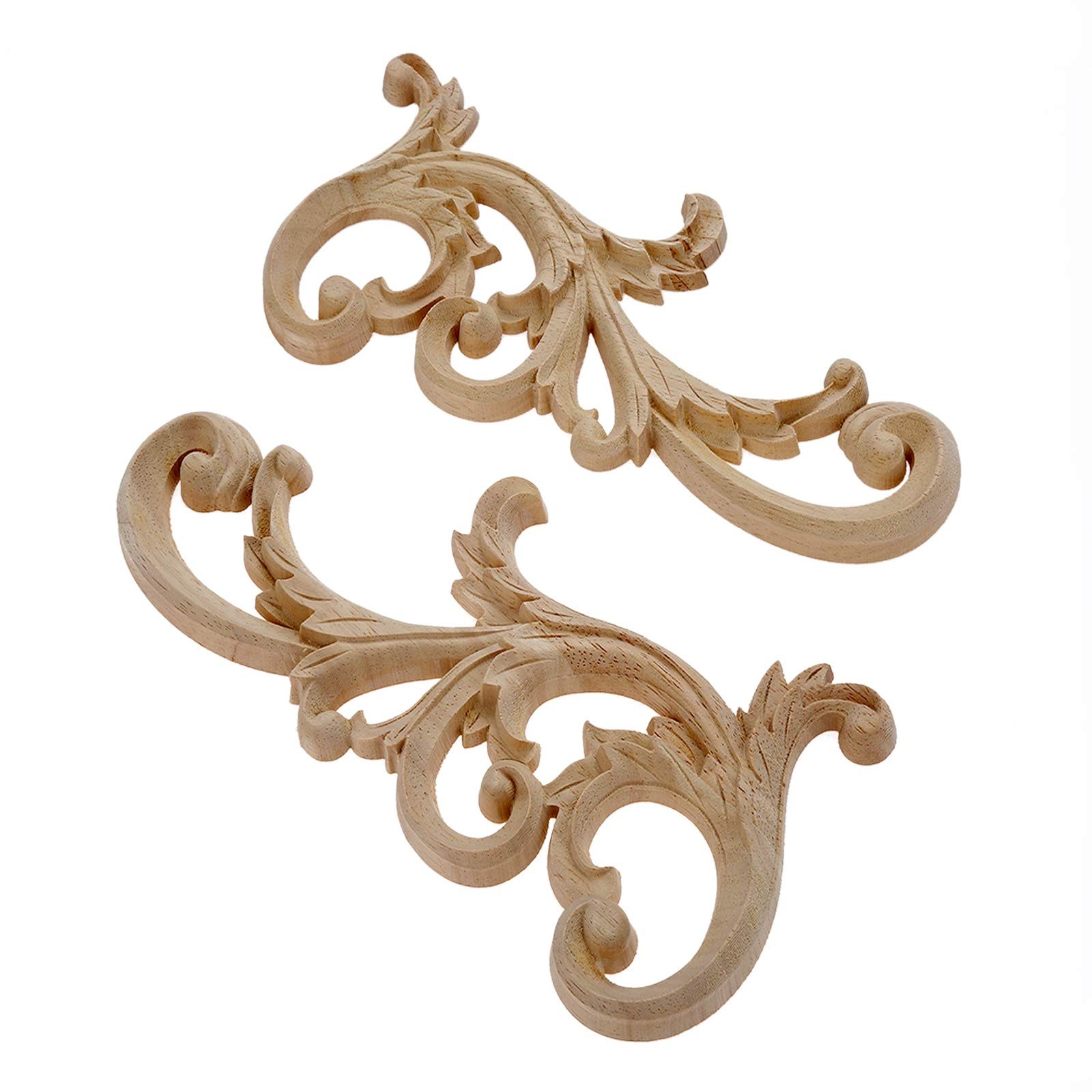 2-Pair Clear Carved Wood Appliques Onlay, 24x12cm/9.45×4.72inch, Door Decorat…