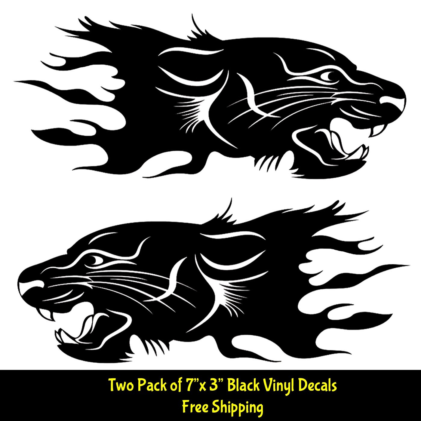 Tiger Panther Flames Two Pack 7" Black Vinyl Decal Car Truck Door Van Camper