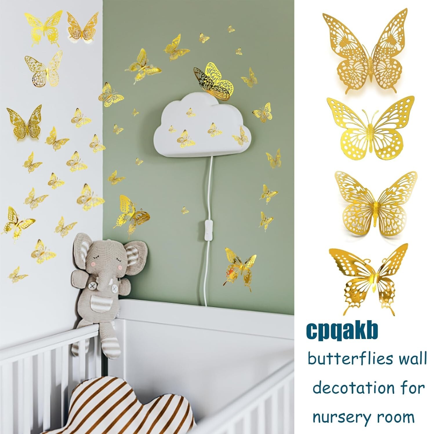 3D Butterfly Wall Decor 48 Pcs 4 Styles 3 Sizes, Gold Butterfly Decoration for B
