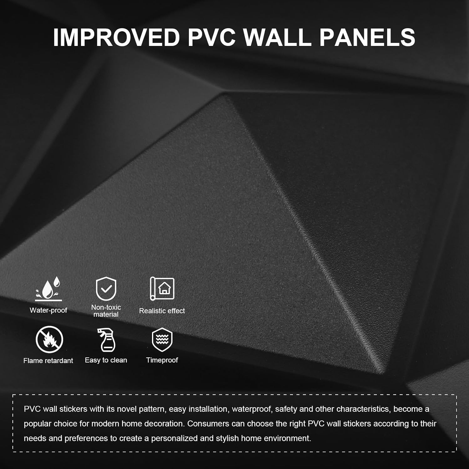 Paintable Black PVC 3D Wall Panels 33 Pack 11.8"x11.8" for Creative Interiors