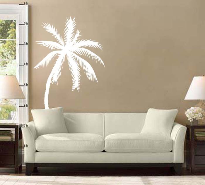 Two Palm Tree Vinyl Wall Decal Stickers 33"h x 22"w each (1 regular & 1 reverse)