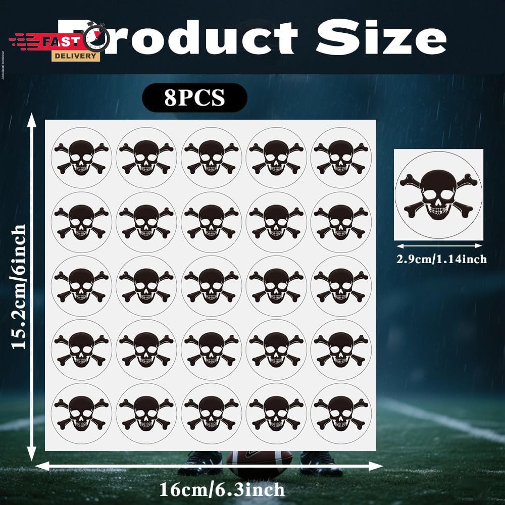 Skull Helmet Stickers, 200 Pcs Youth Football Helmet Stickers, 1-1/8 Inches Viny