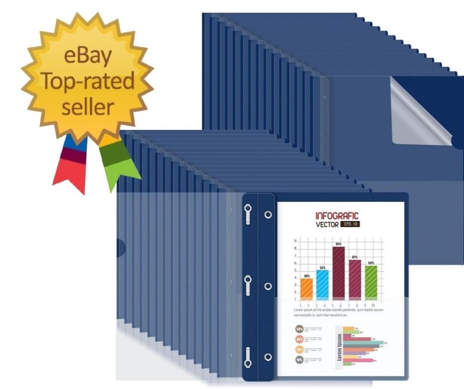 30 Pack Plastic Report Covers with 3-Prong Fasteners Clear Front Presentation…