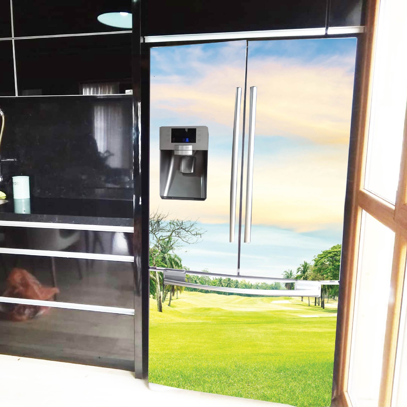 Nature Fridge Wrap, Forest Refrigerator Cover, Kitchen Vinyl