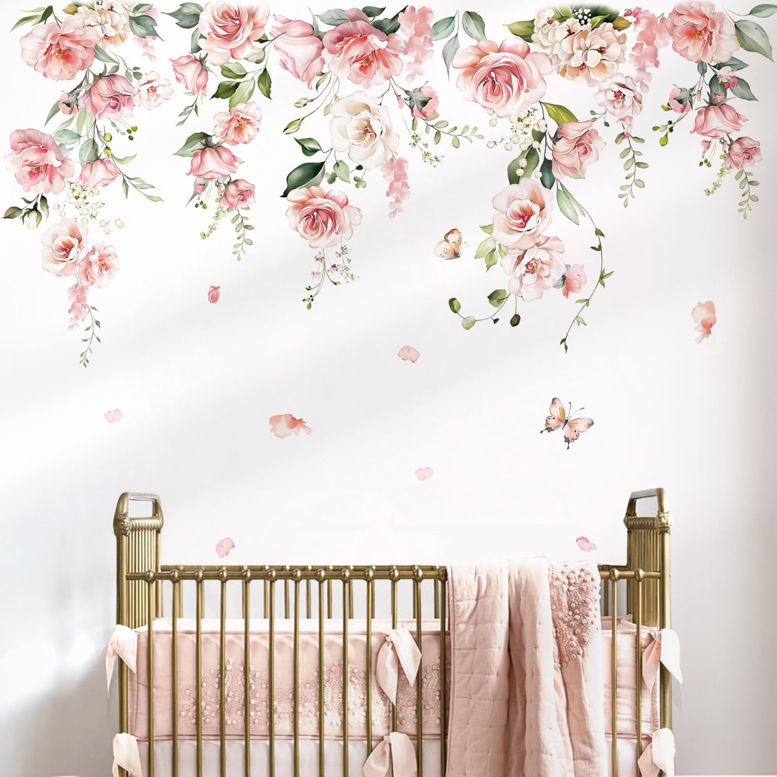 Large Pink Flower Wall Decals Hanging Vine Floral Wall Stickers Baby Nursery …