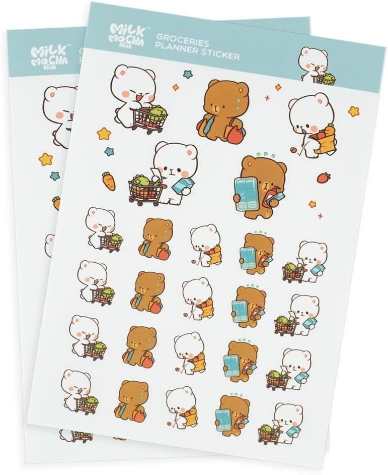 Milkmochabear 5-Pack Planner Sticker Sheets 250 Stickers Milk Mocha Matcha 2024