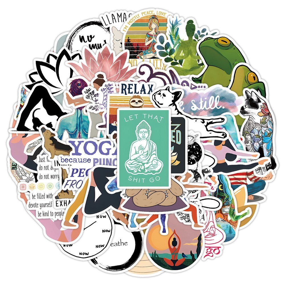 50pcs Waterproof Vinyl Stickers Yoga Lifestyle Luggage Phone Laptop Water Bottle
