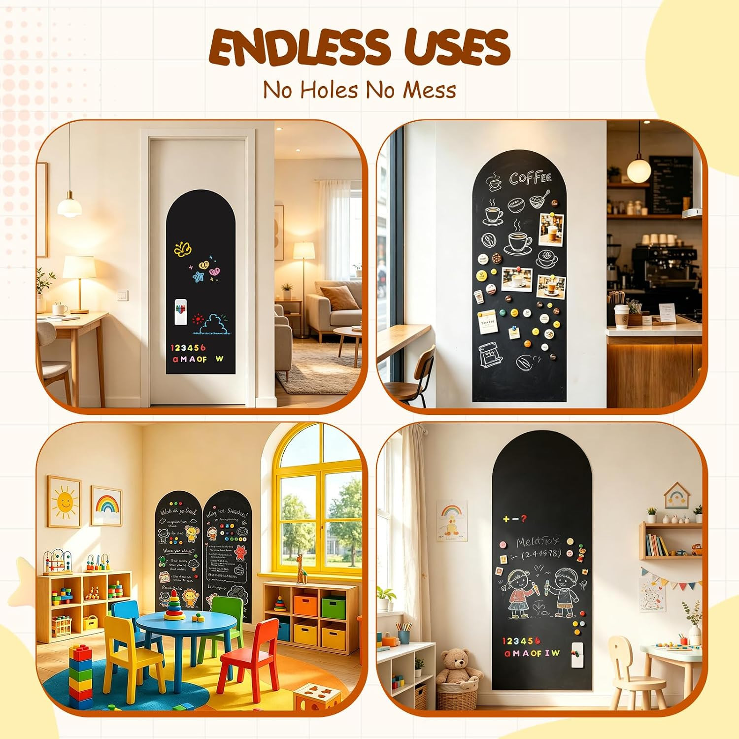 Magnetic Arch Wall Decal,47.2" x 18" Magnetic Chalkboard Set for Wall,Self-Adhes