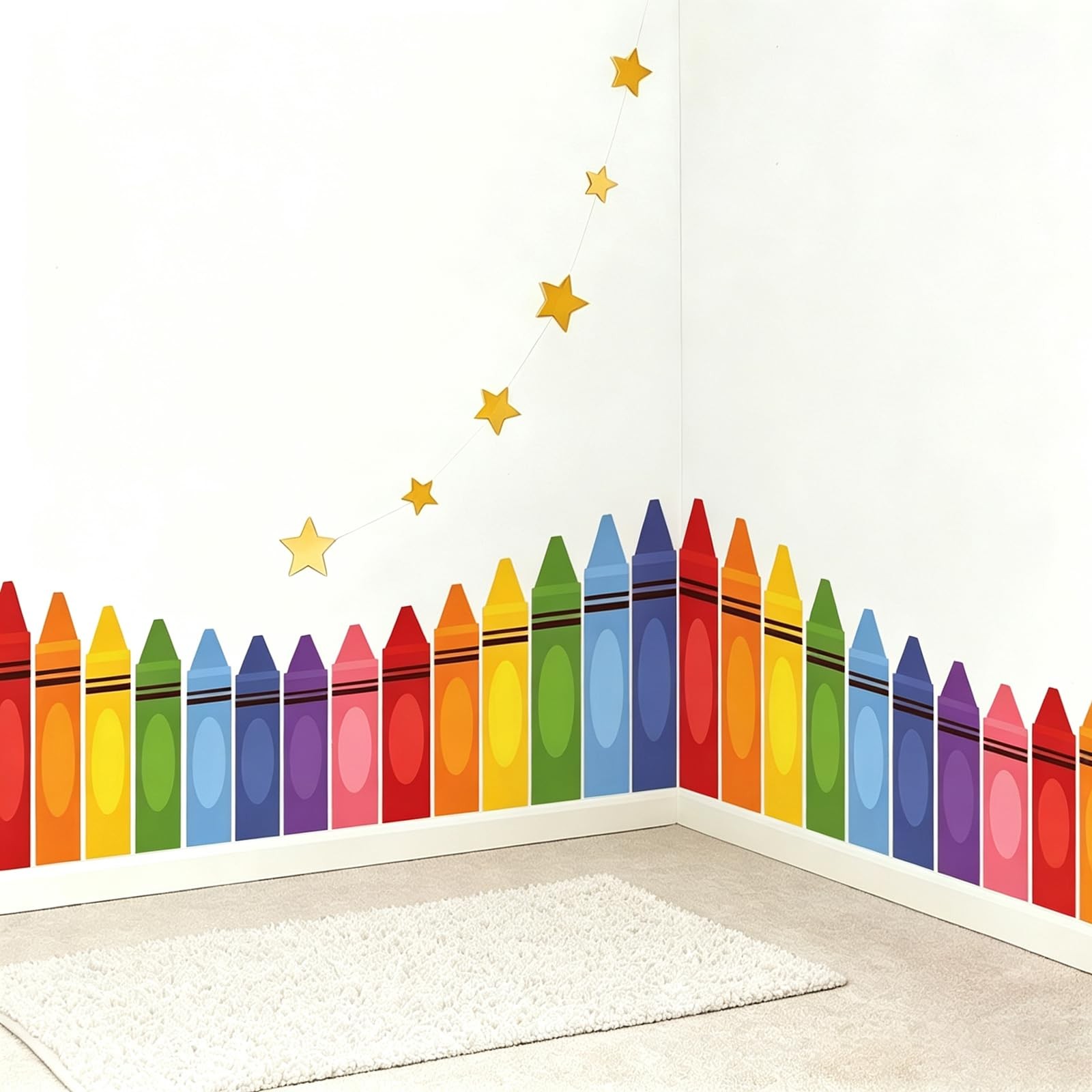 9.8 ft Rainbow Crayon Classroom Wall Decor, Cuttable Fabric Backdrop for Pres…