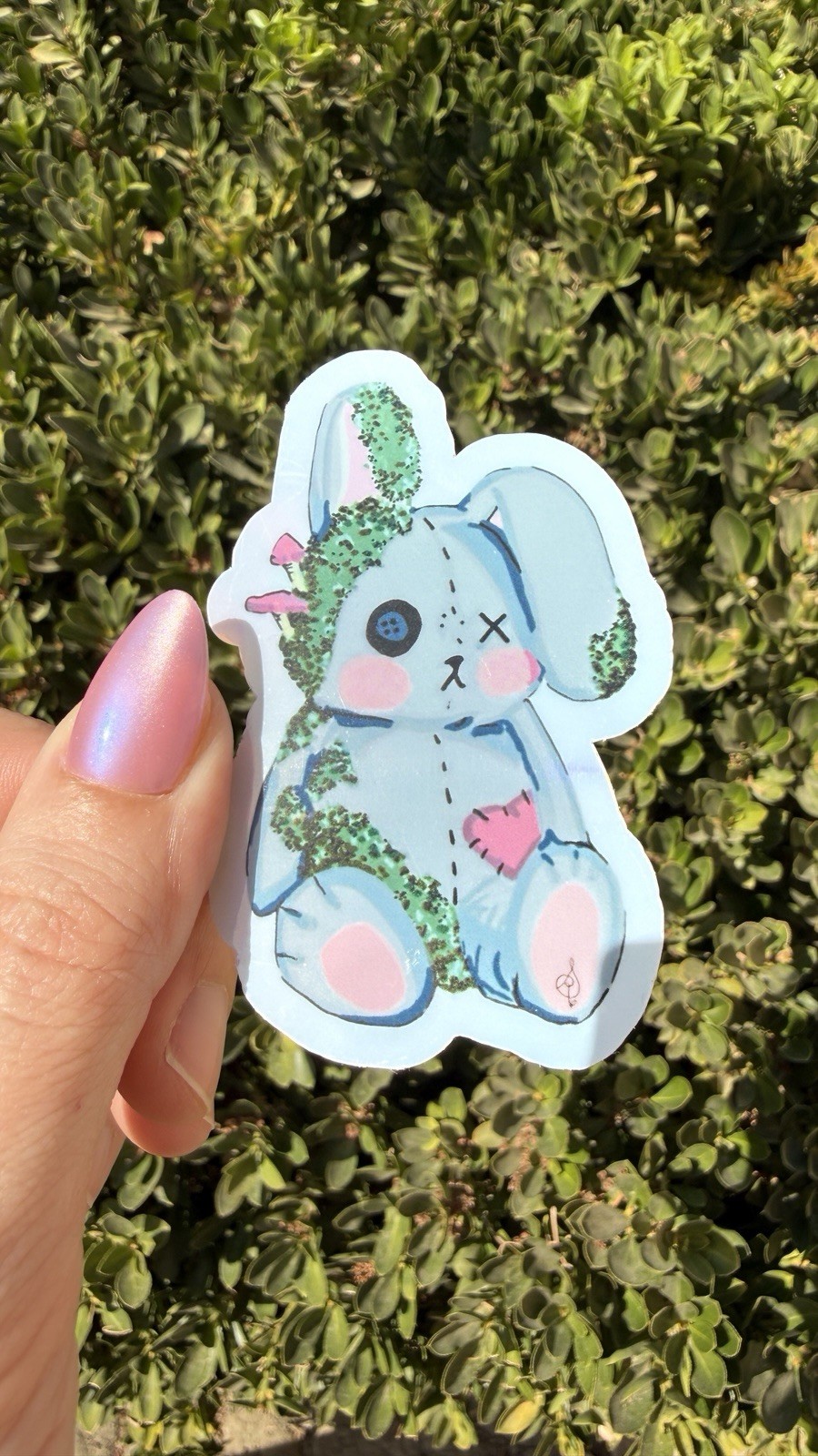 Moss Bunny Holographic Vinyl Sticker | 3" | Original Art by Sara Rose