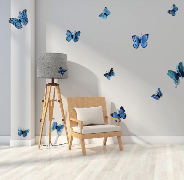 12 PCS Blue Butterfly Wall Decals Removable 3D Butterflies Sticker with Magnets
