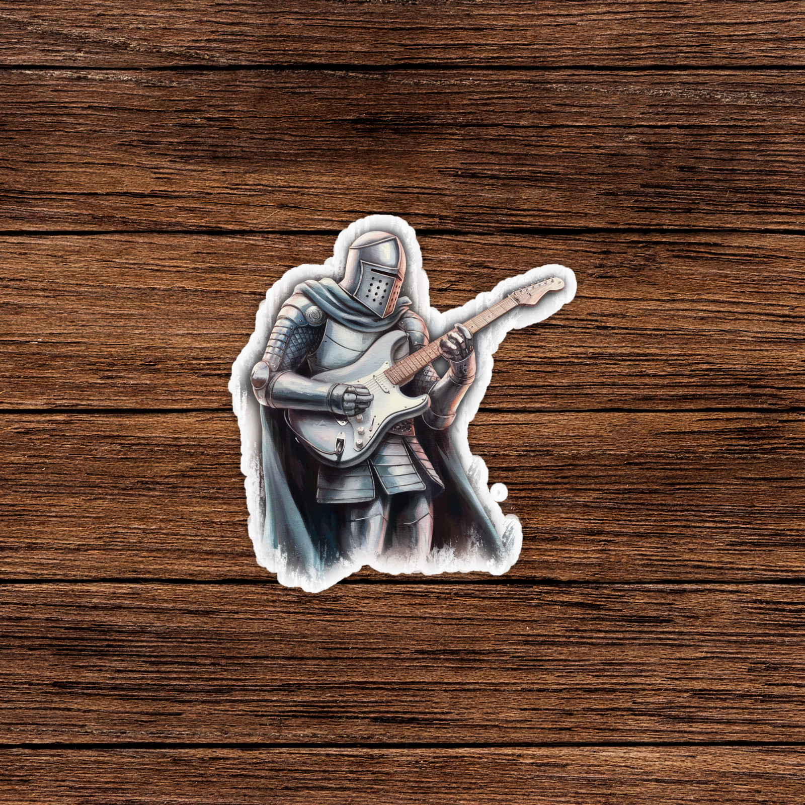 Medieval Knight Playing Electric Guitar Sticker – Unique Vinyl Decal for Musicia
