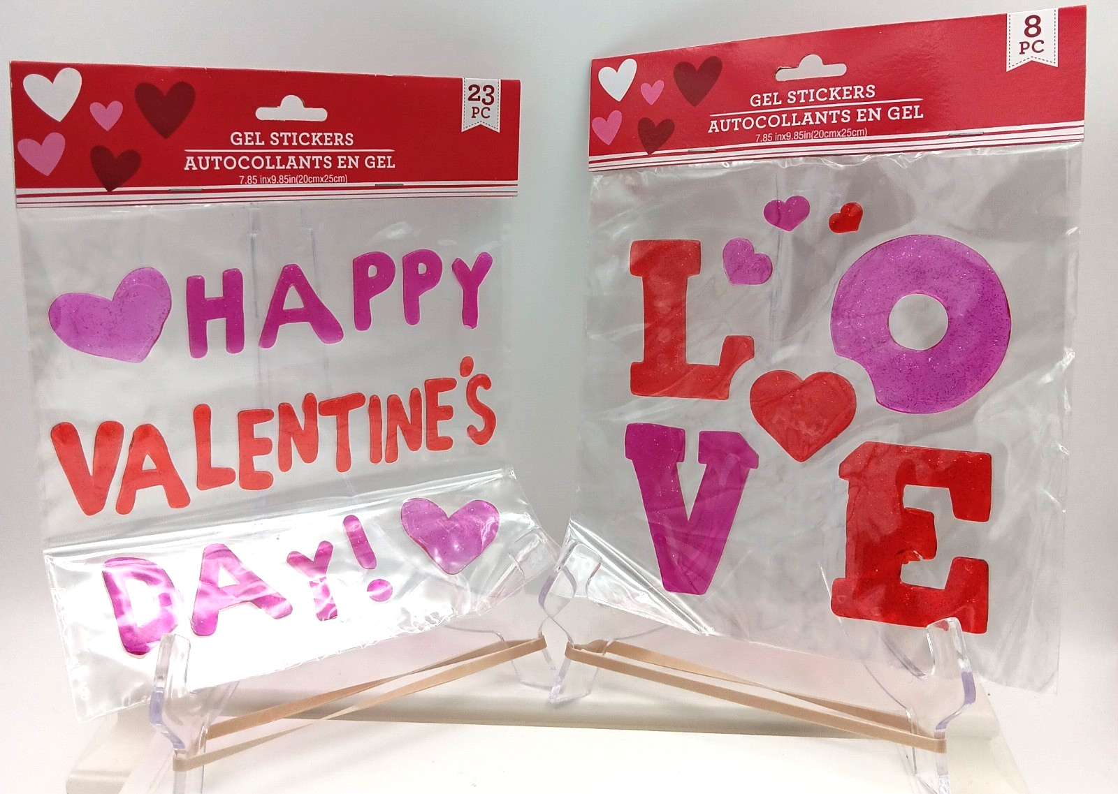 NEW Valentines Day Love Hearts Glittery Sparkle Window Gel Clings Decor 31 pc.